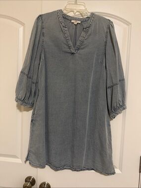 Entro Denim-Blue V-Neck Mini Dress